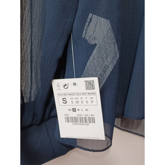 Zara Ruffled Sheer Blouse Black Long Sleeves Size Small NWT - Picture 3 of 10